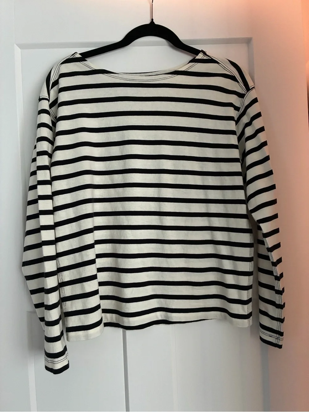 Everlane Black and White Striped Long Sleeve Mariner Tee
